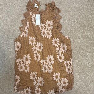 Maurices Brown and Pink Floral Lace Blouse